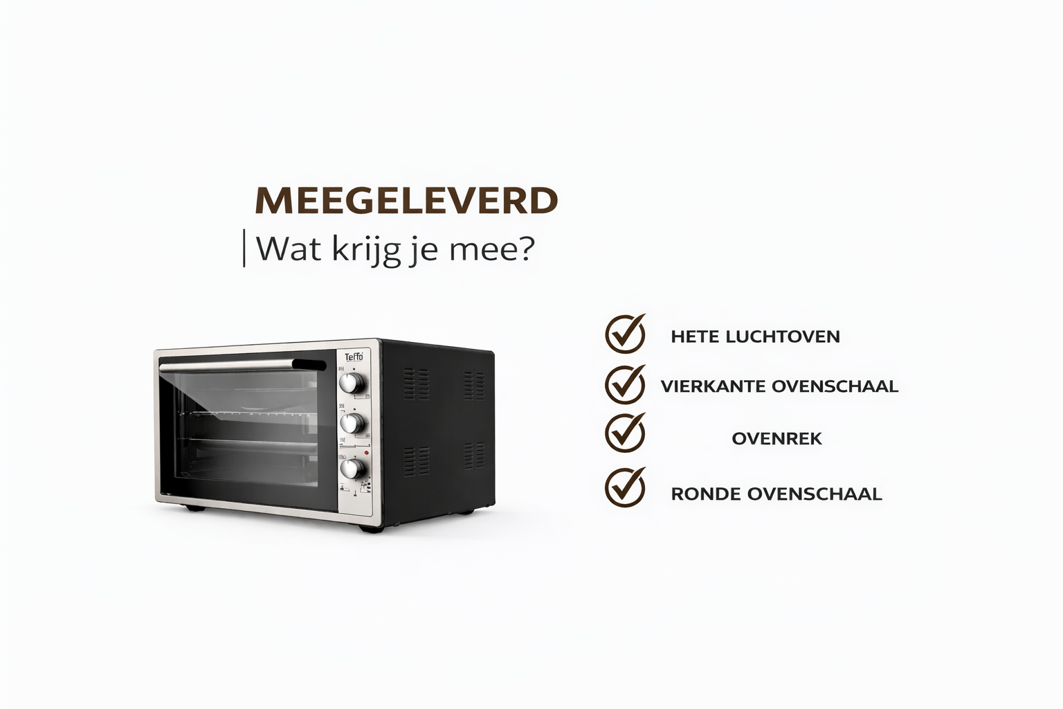 Teffo Vrijstaande Oven 42 Liter – 2000W – Hetelucht Turbo-fan – Elektrische Oven – Grijs