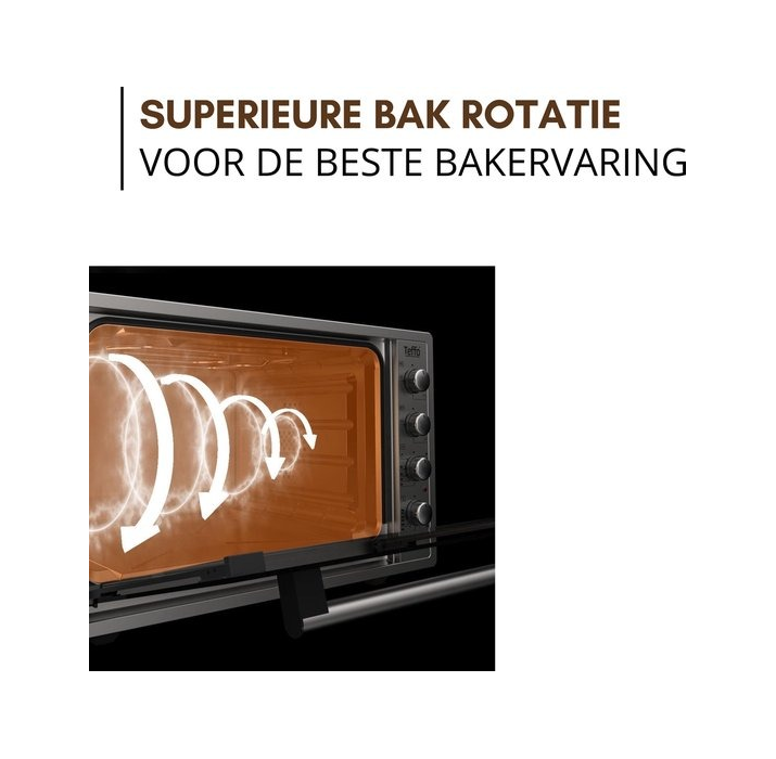 Teffo Vrijstaande Oven 42 Liter – 2000W – Hetelucht Turbo-fan – Elektrische Oven – Grijs